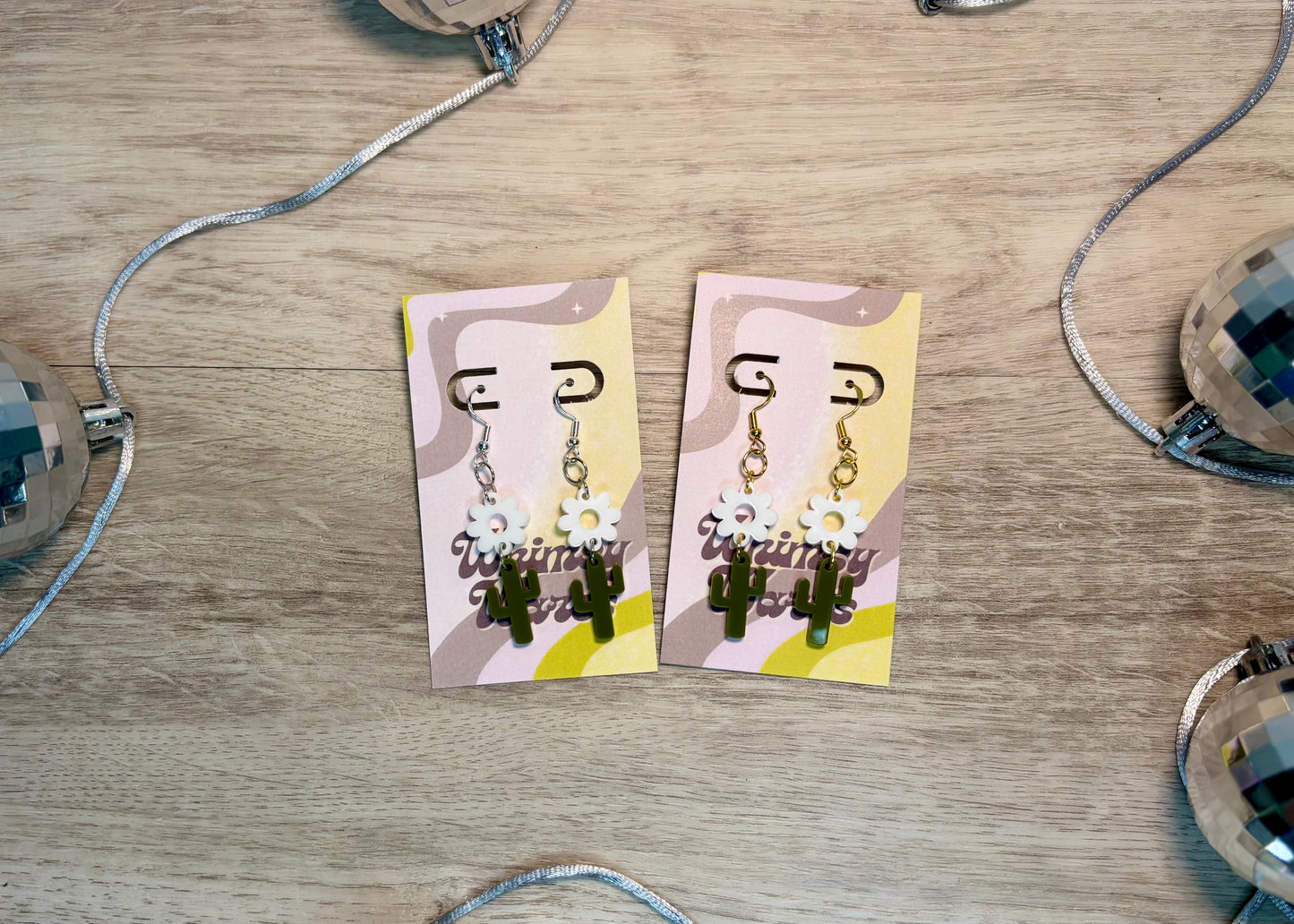 Flower Cactus Double Dangles - Acrylic Earrings