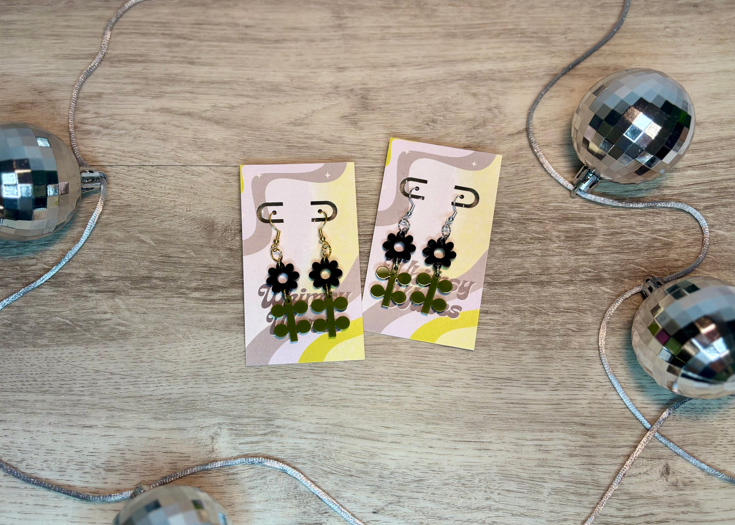 Flower & Stem Double Dangles - Acrylic Earrings