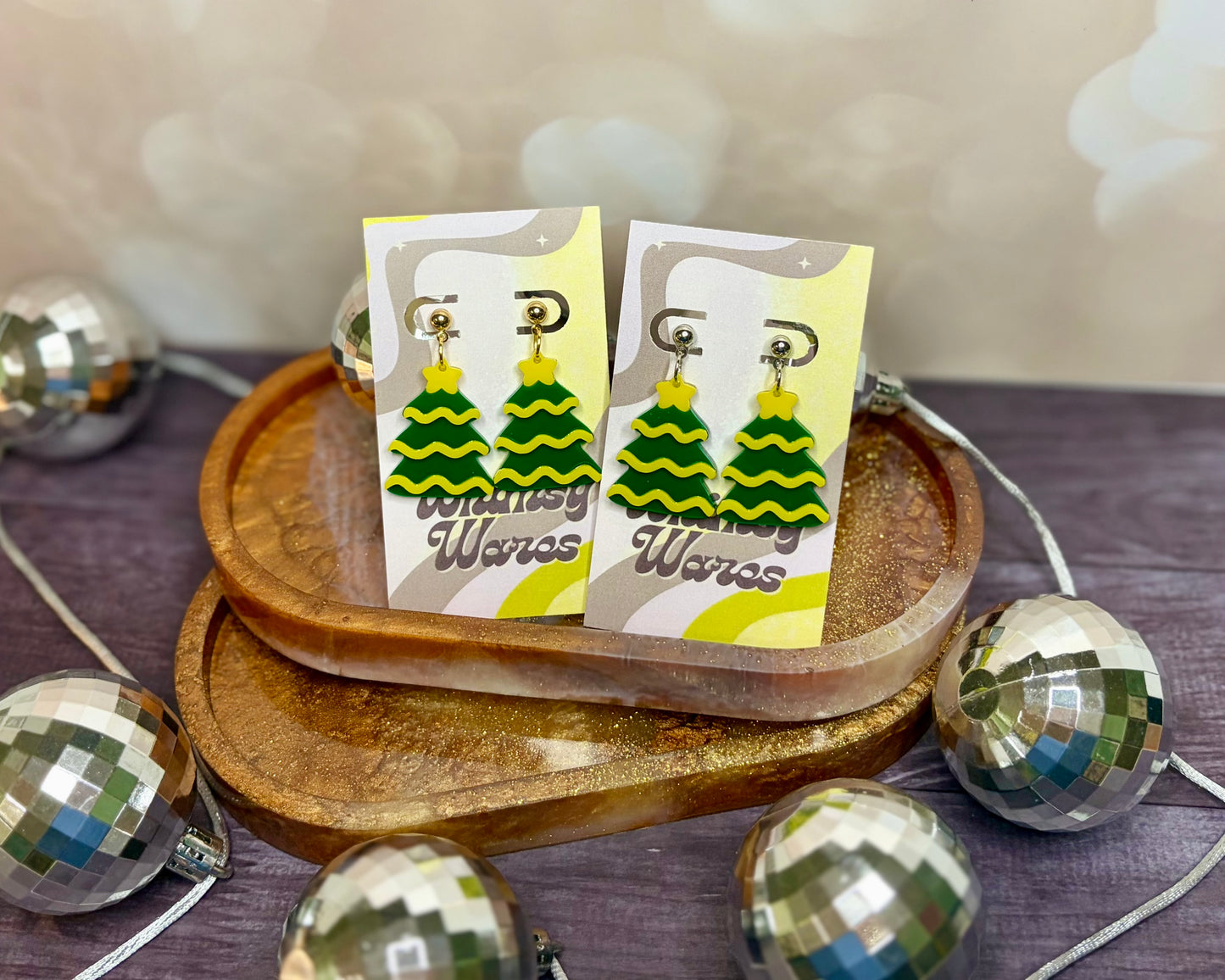 String Light Christmas Tree Dangles - Acrylic Earrings