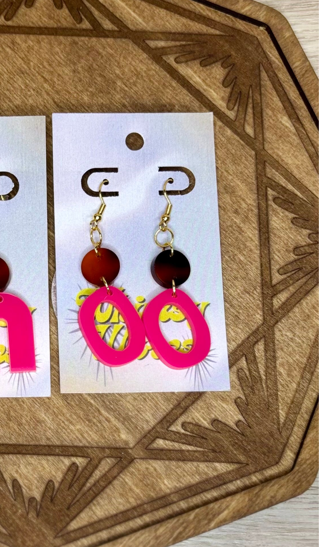 HOT PINK & T-Shell Double Dangles - Acrylic Earrings
