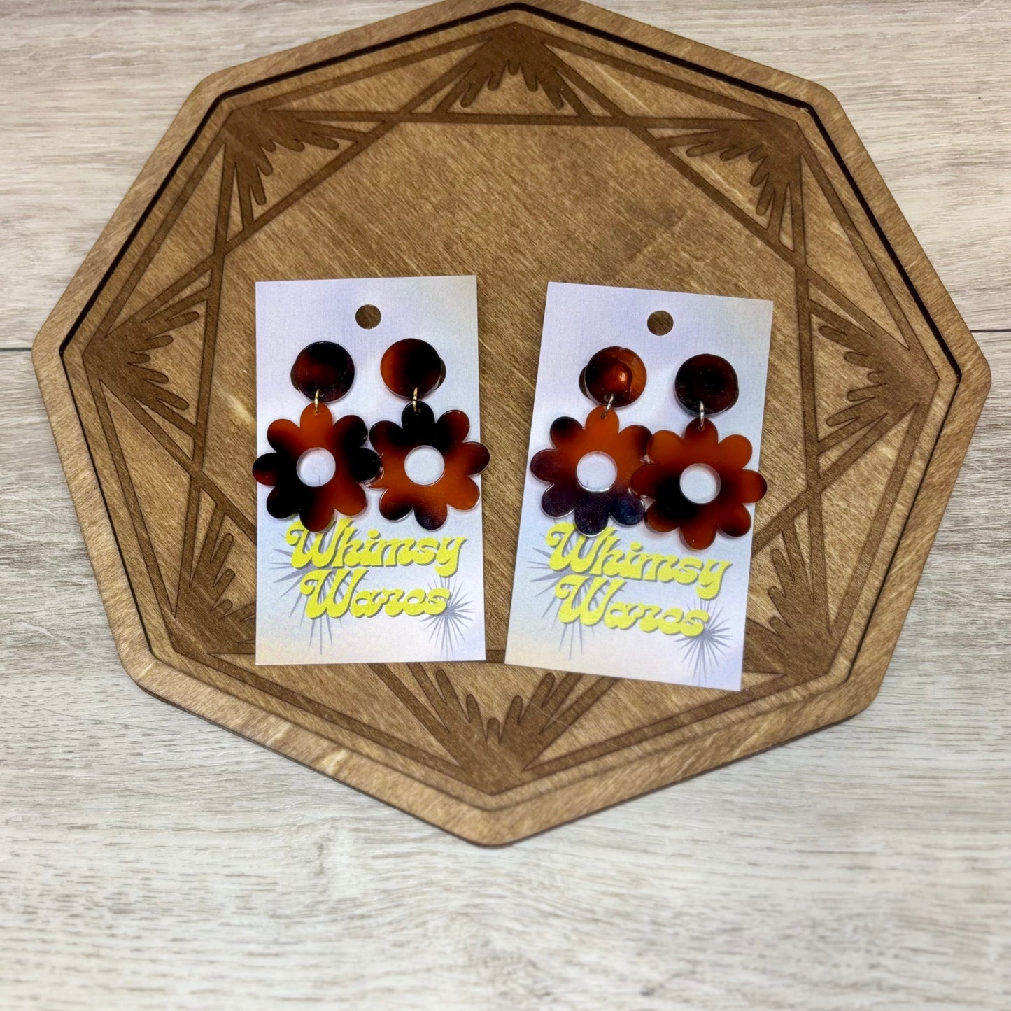 Tortoiseshell Flower Drop Dangles - Acrylic Earrings