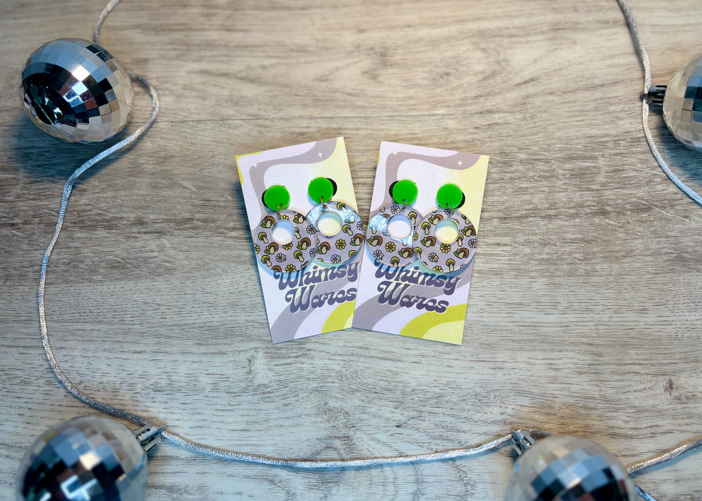 Mushroom Flower Power Drop Dangles - Acrylic Earrings