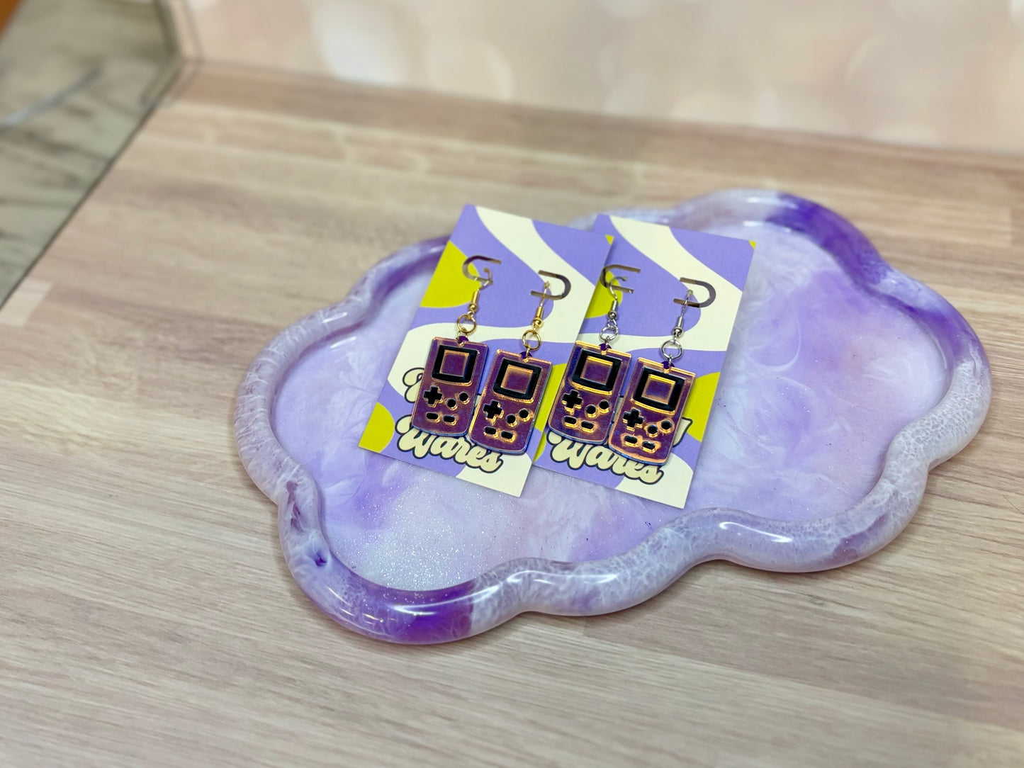 Iridescent Purple Handheld Game Dangles - Acrylic Earrings