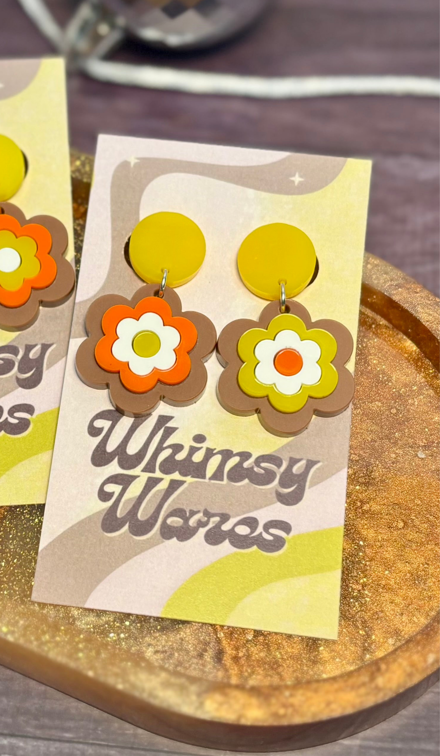 Fall Harvest - Flower Power Drop Dangles - Acrylic Earrings