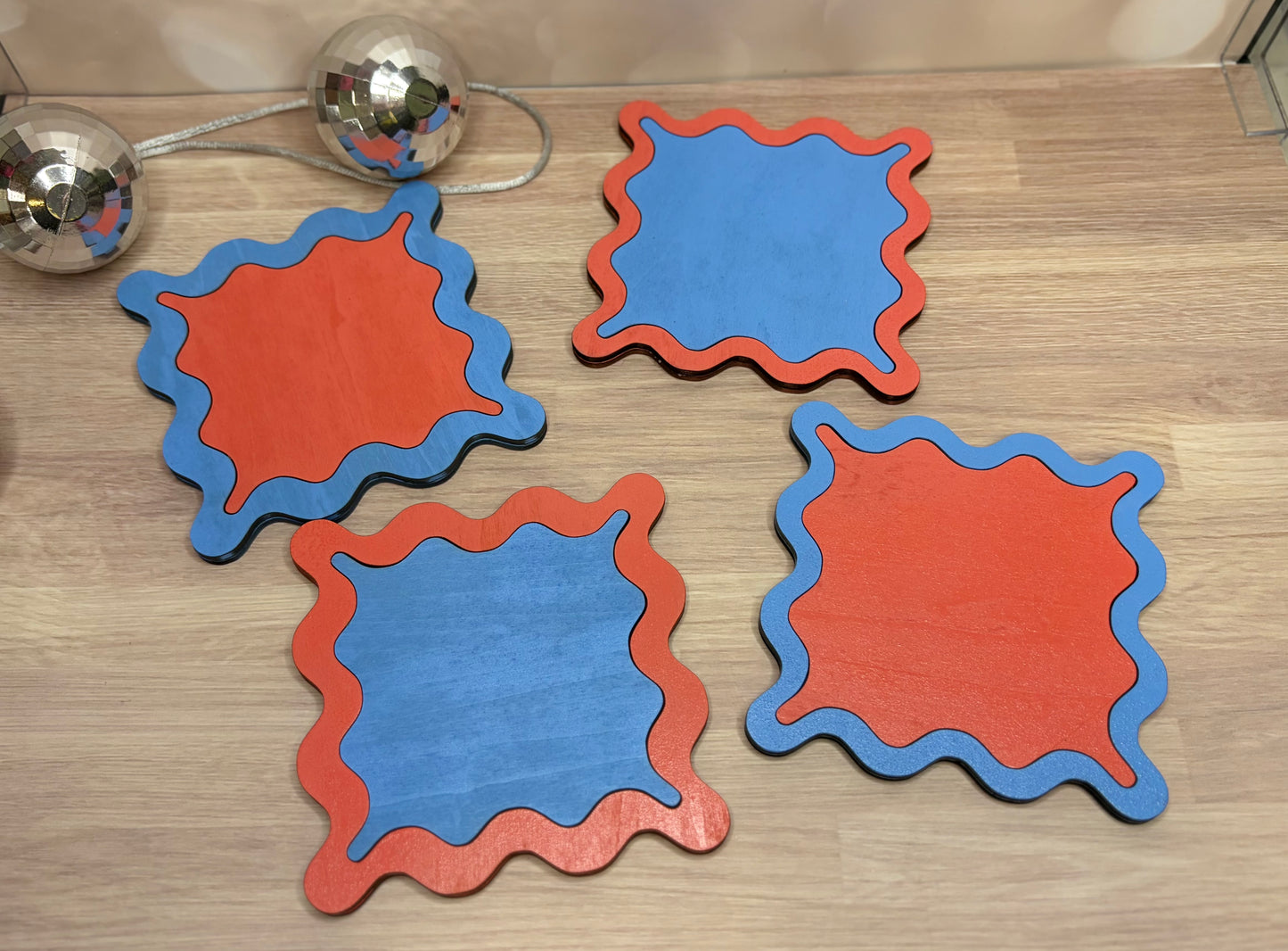 Ready to Ship Wavy Coaster Set - Wood Coasters