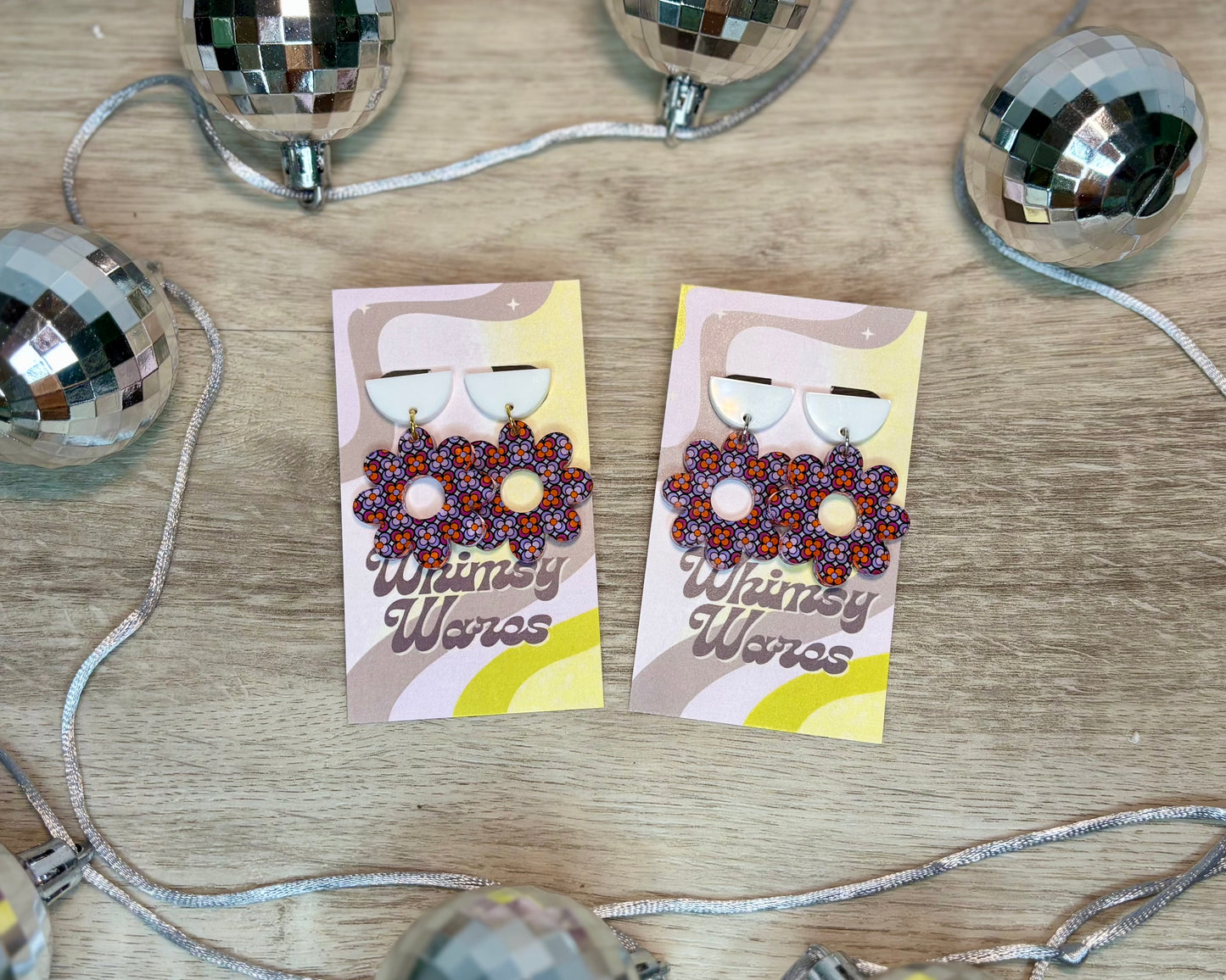 Purple Punch Flower Drop Dangles - Acrylic Earrings