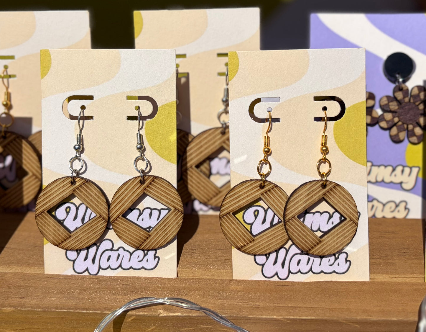 Deco Drift Dangle - Mid Size - Natural Wood Earrings