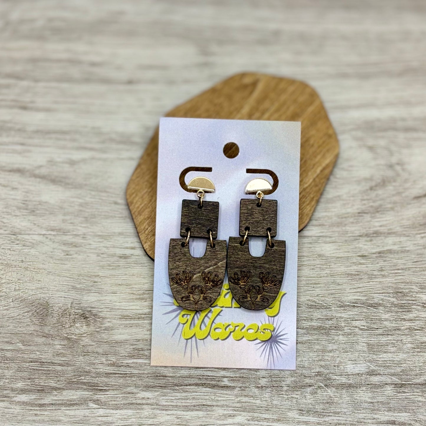 Engraved Flowers - Natural Wood Earrings