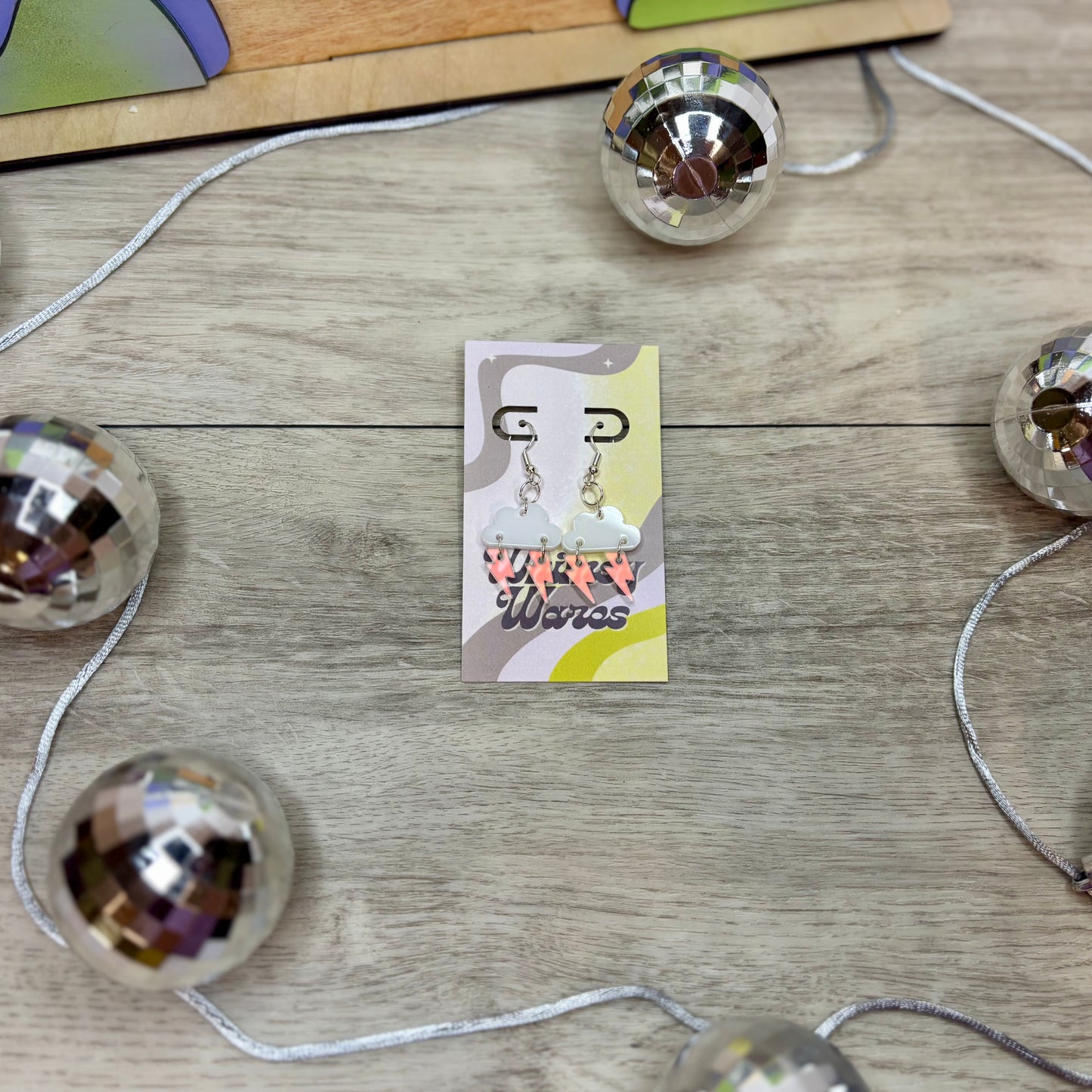 Custom Cloud & Lightening Bolt Dangles - Acrylic Earrings