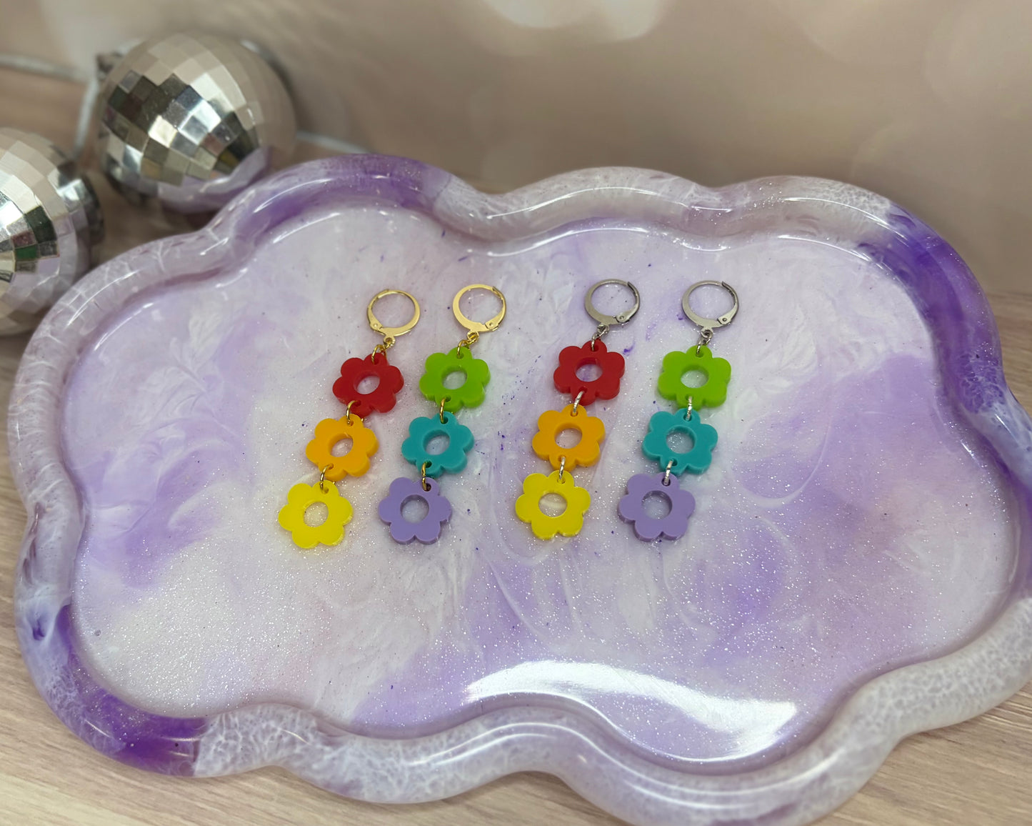 Rainbow Flower Huggies - Acrylic Earrings