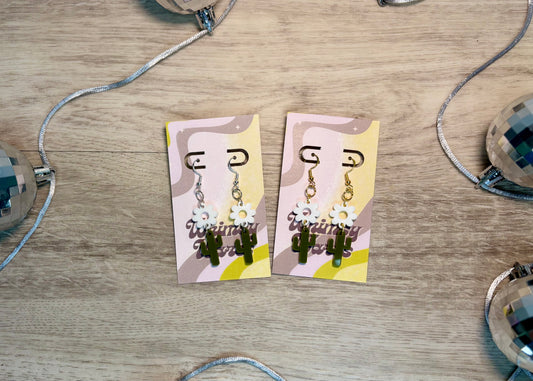 Flower Cactus Double Dangles - Acrylic Earrings