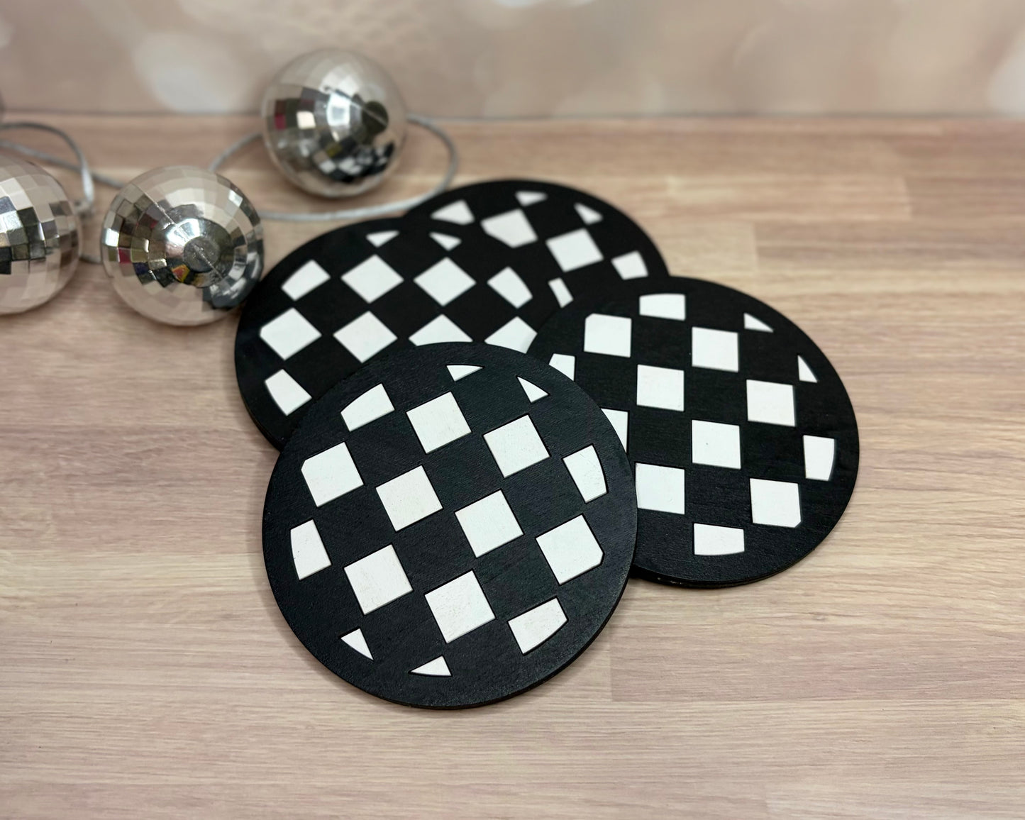 Ready to Ship Checker Coaster Set - Wood Coasters