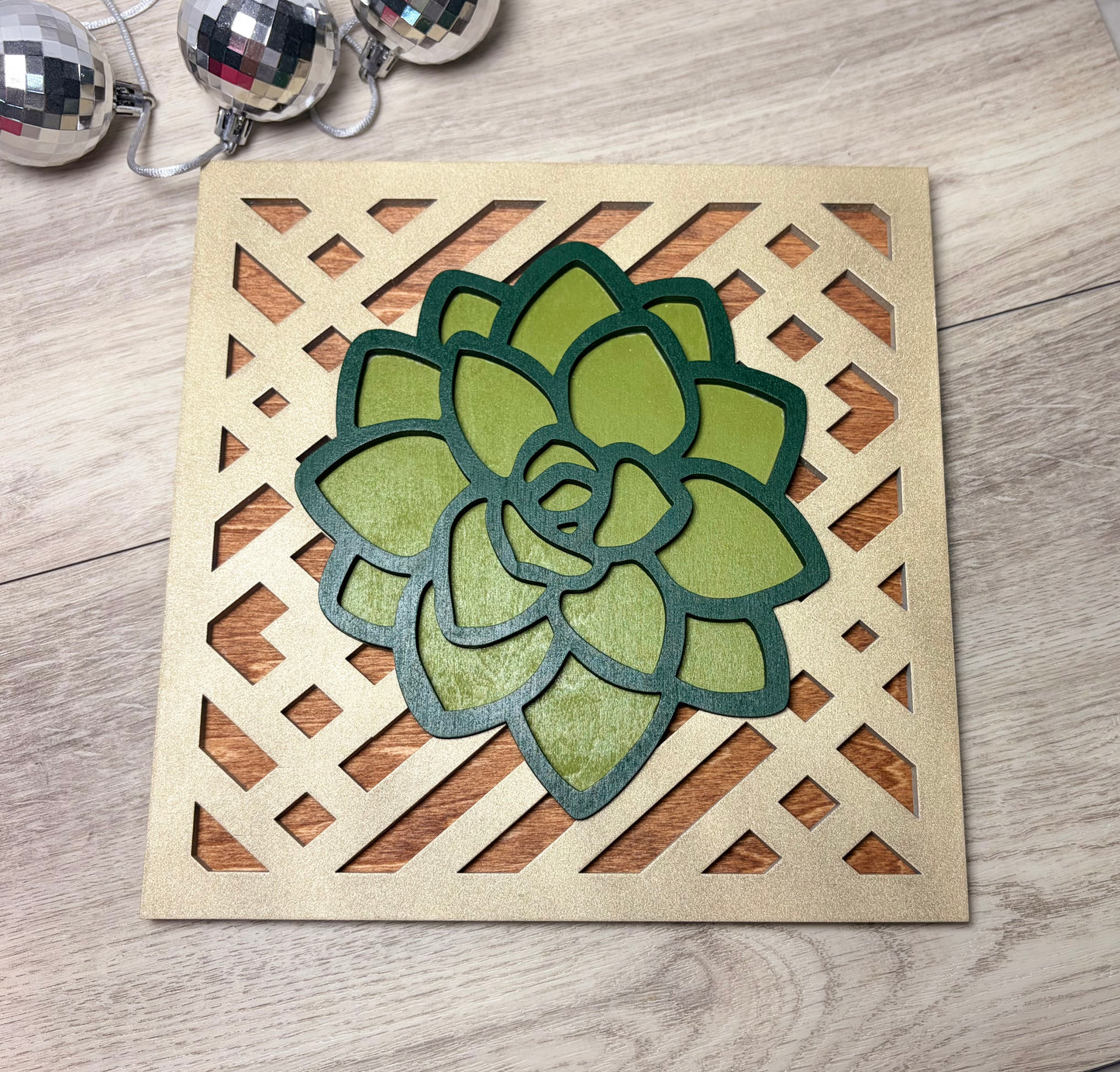 Golden Geo Succulent - Wall Decor