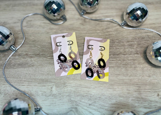 Black & “Garnet Quartz” Double Dangles - Acrylic Earrings