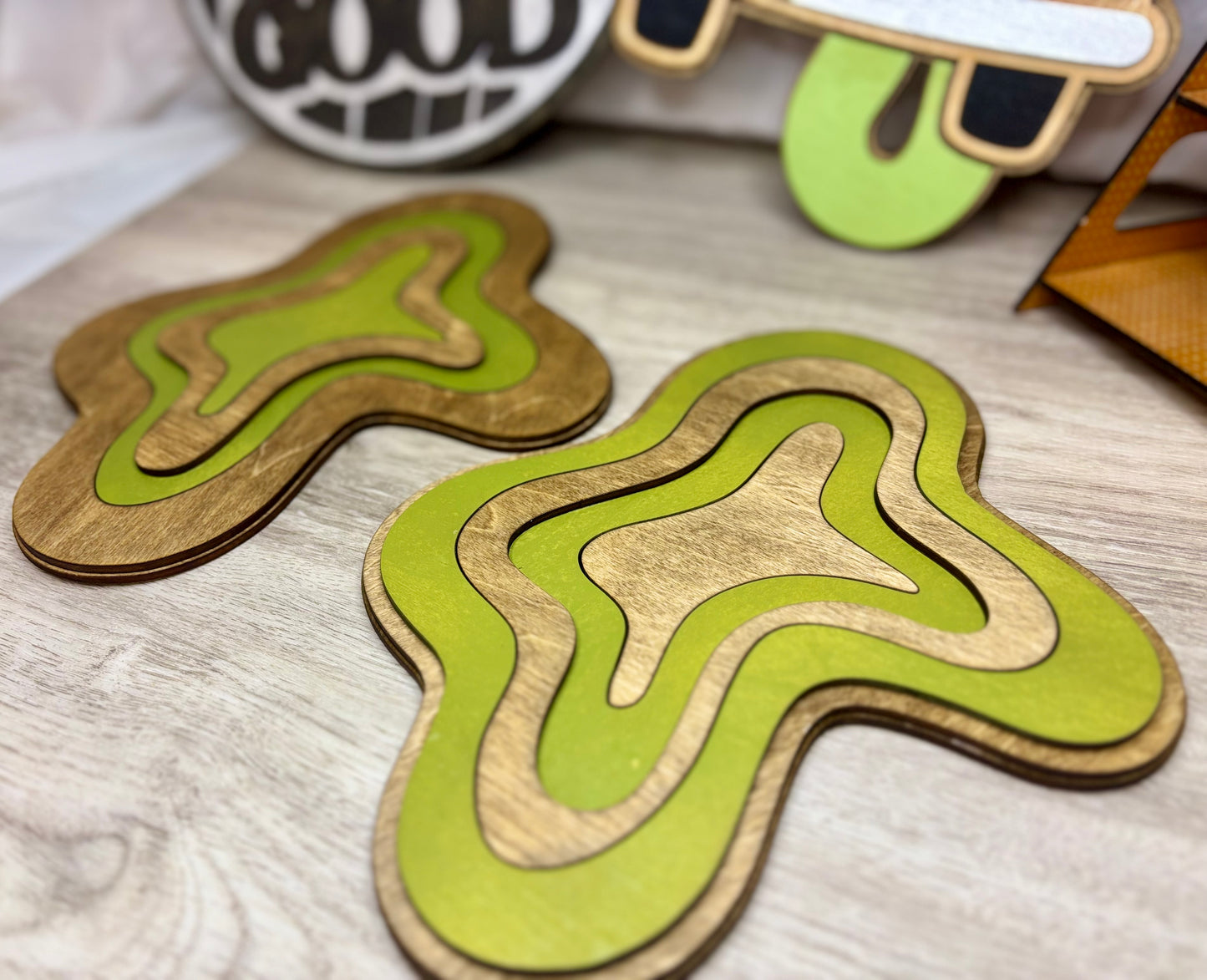 Green Retro Squiggle Set - Wall Decor