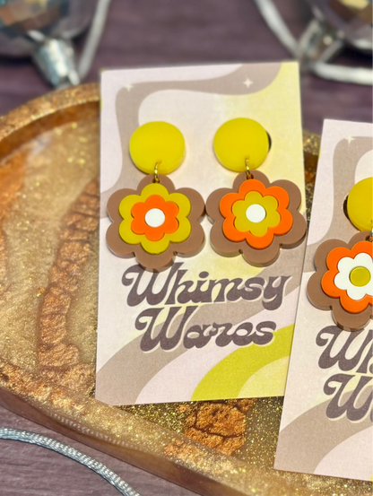 Fall Harvest - Flower Power Drop Dangles - Acrylic Earrings