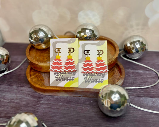 String Light PINK Christmas Tree Dangles - Acrylic Earrings