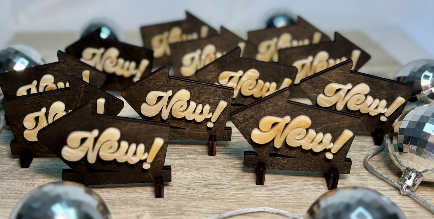 Custom “New!” Arrows - Mini Standing Signs