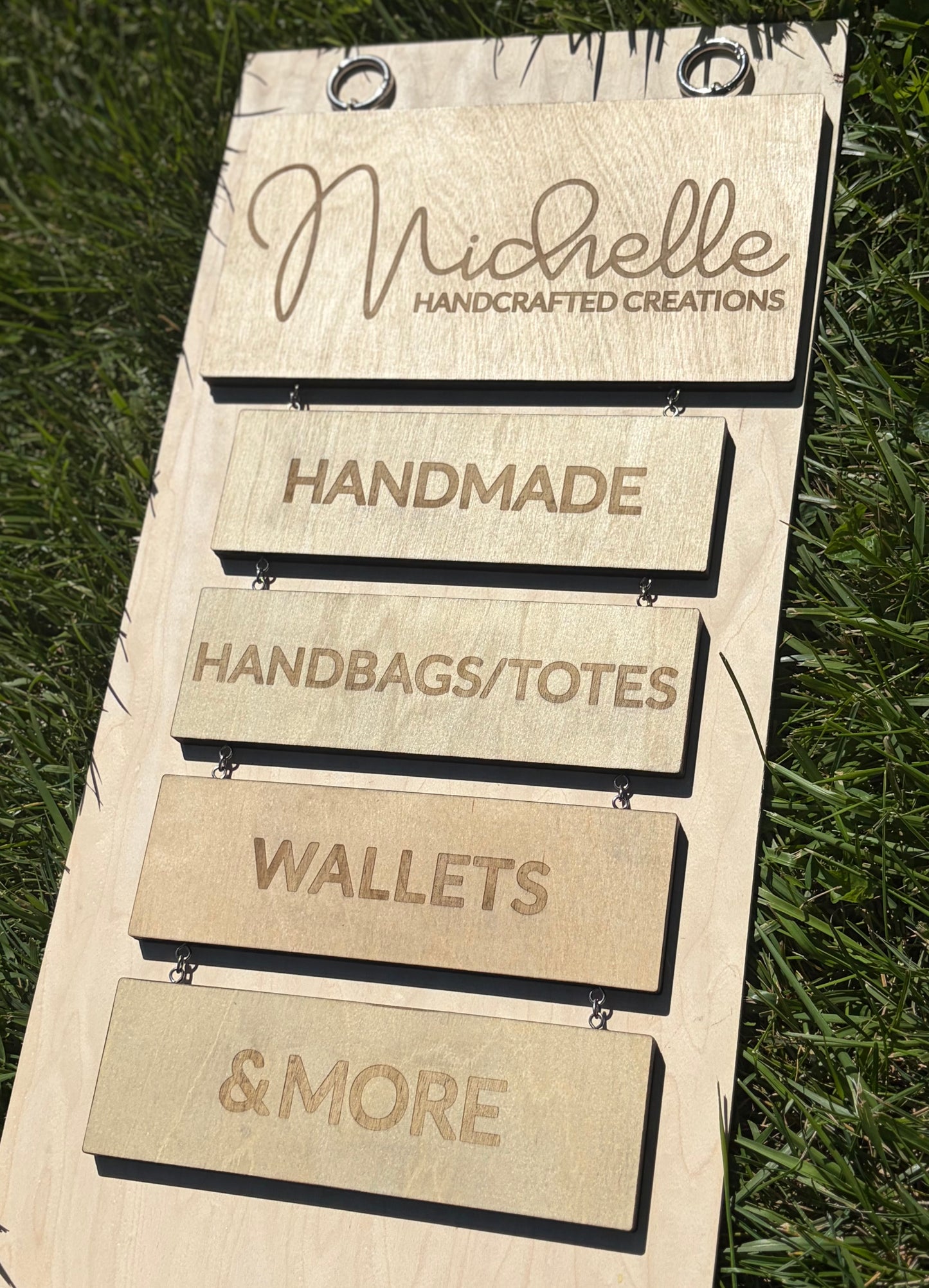 “Michelle Handcrafted Creations” Custom Hanging Sign - Vendor Sign