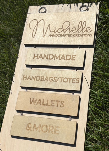 “Michelle Handcrafted Creations” Custom Hanging Sign - Vendor Sign