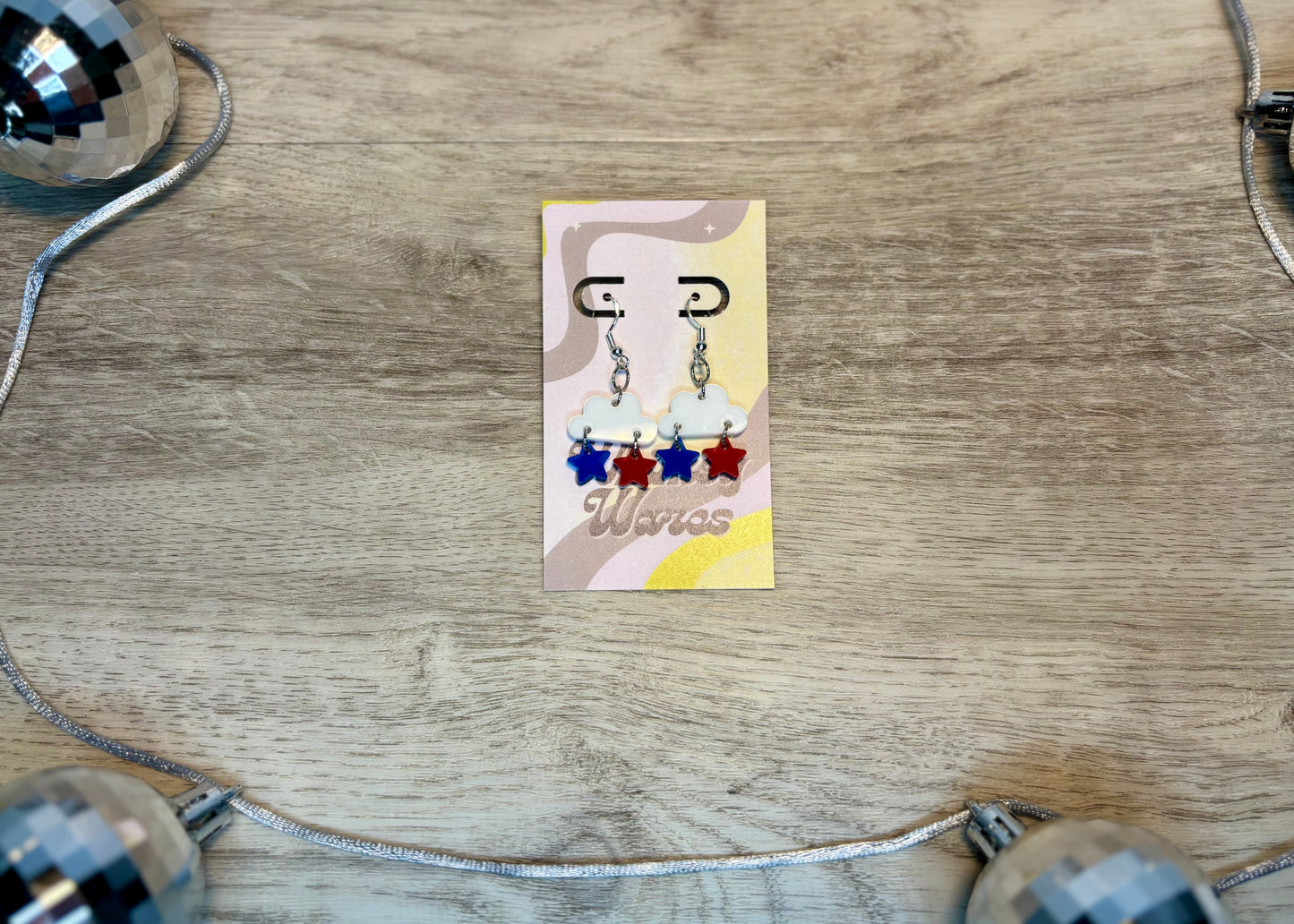 Red, White, & Blue Starry Cloud Dangles - Acrylic Earrings