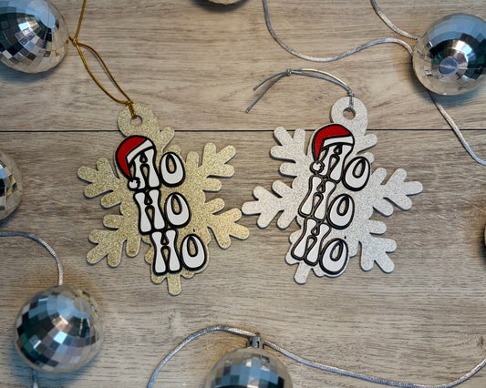 Ho Ho Ho Snowflake - Wood Ornament