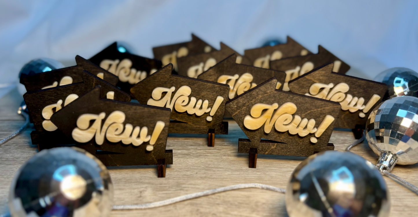 Custom “New!” Arrows - Mini Standing Signs