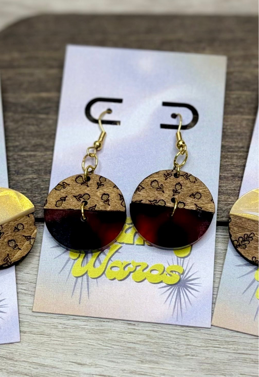 Engraved Lavender/Flowers & Tortoise Shell/Amber Luxe - Natural Wood & Acrylic Earrings