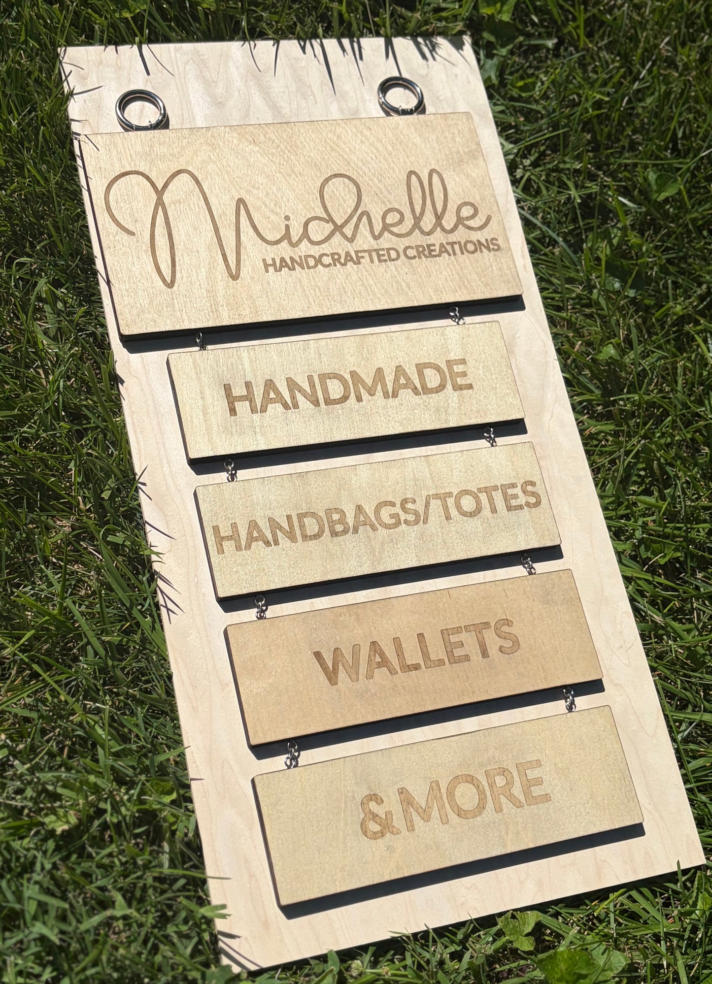“Michelle Handcrafted Creations” Custom Hanging Sign - Vendor Sign
