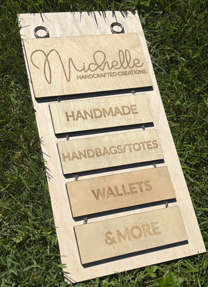 “Michelle Handcrafted Creations” Custom Hanging Sign - Vendor Sign