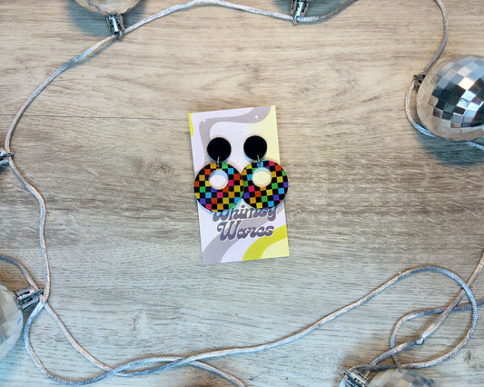Custom Rainbow Checkerz Drop Dangles - Acrylic Earrings