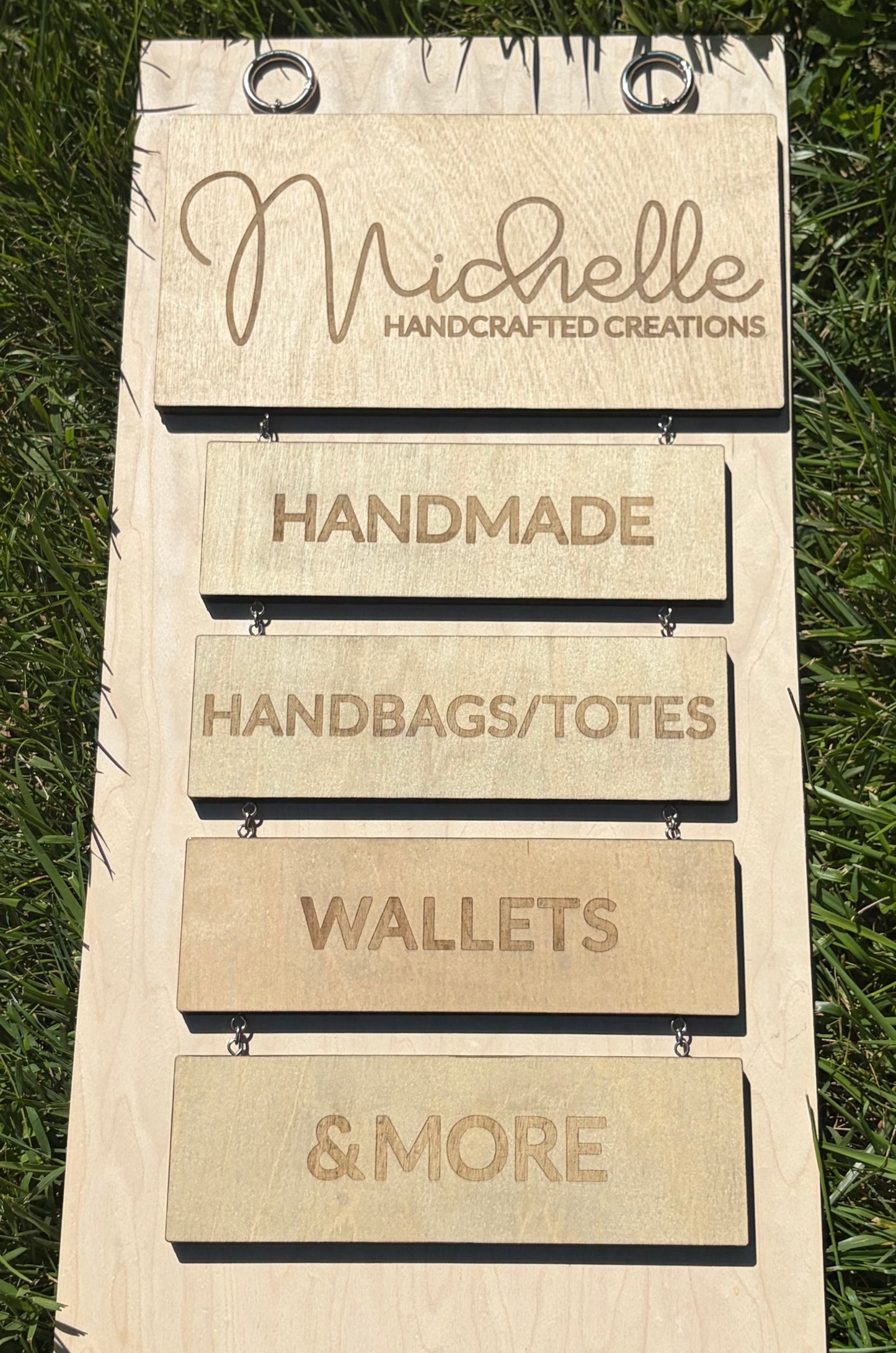 “Michelle Handcrafted Creations” Custom Hanging Sign - Vendor Sign