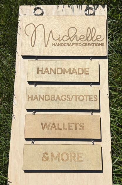 “Michelle Handcrafted Creations” Custom Hanging Sign - Vendor Sign