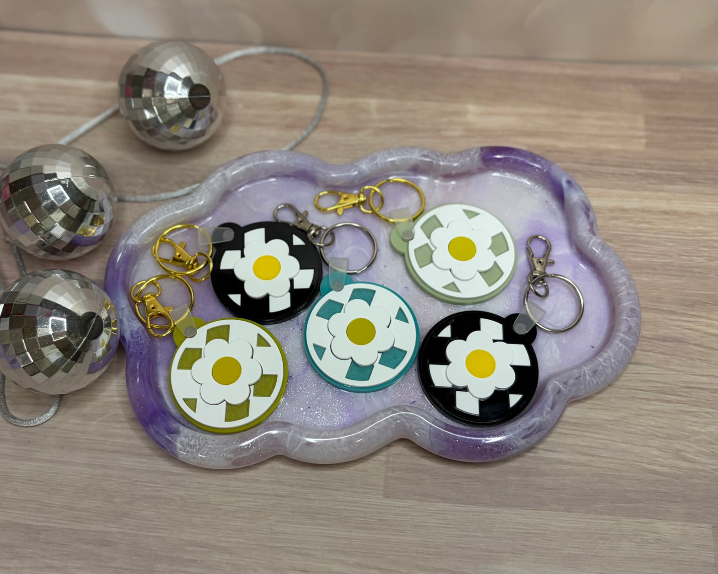 Flower Checker Bag Charms