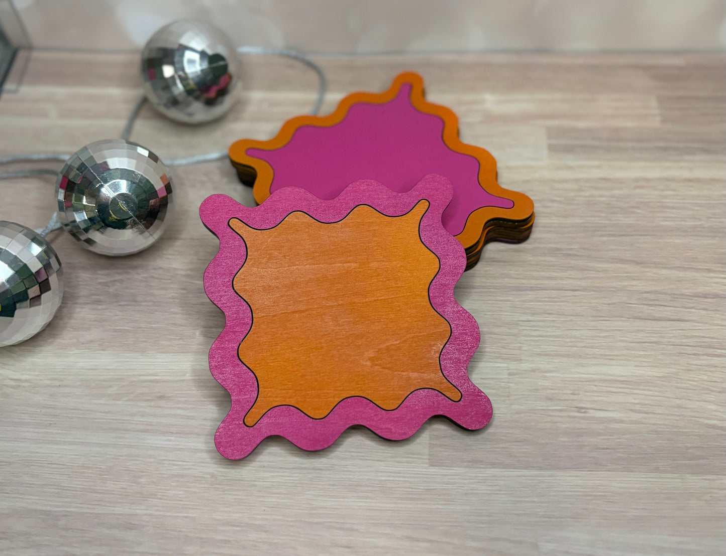 Ready to Ship Wavy Coaster Set - Wood Coasters