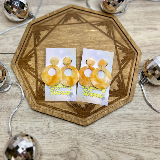 Sunset Stone Funky Open Circle Drop Dangles - Acrylic Earrings