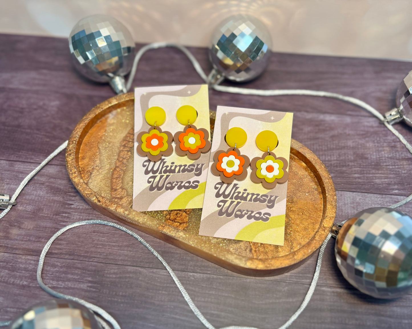 Fall Harvest - Flower Power Drop Dangles - Acrylic Earrings