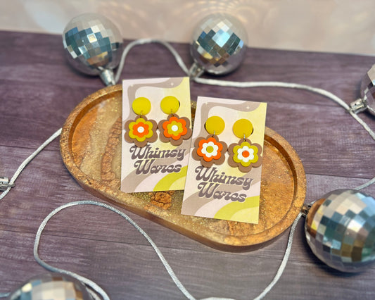 Fall Harvest - Flower Power Drop Dangles - Acrylic Earrings