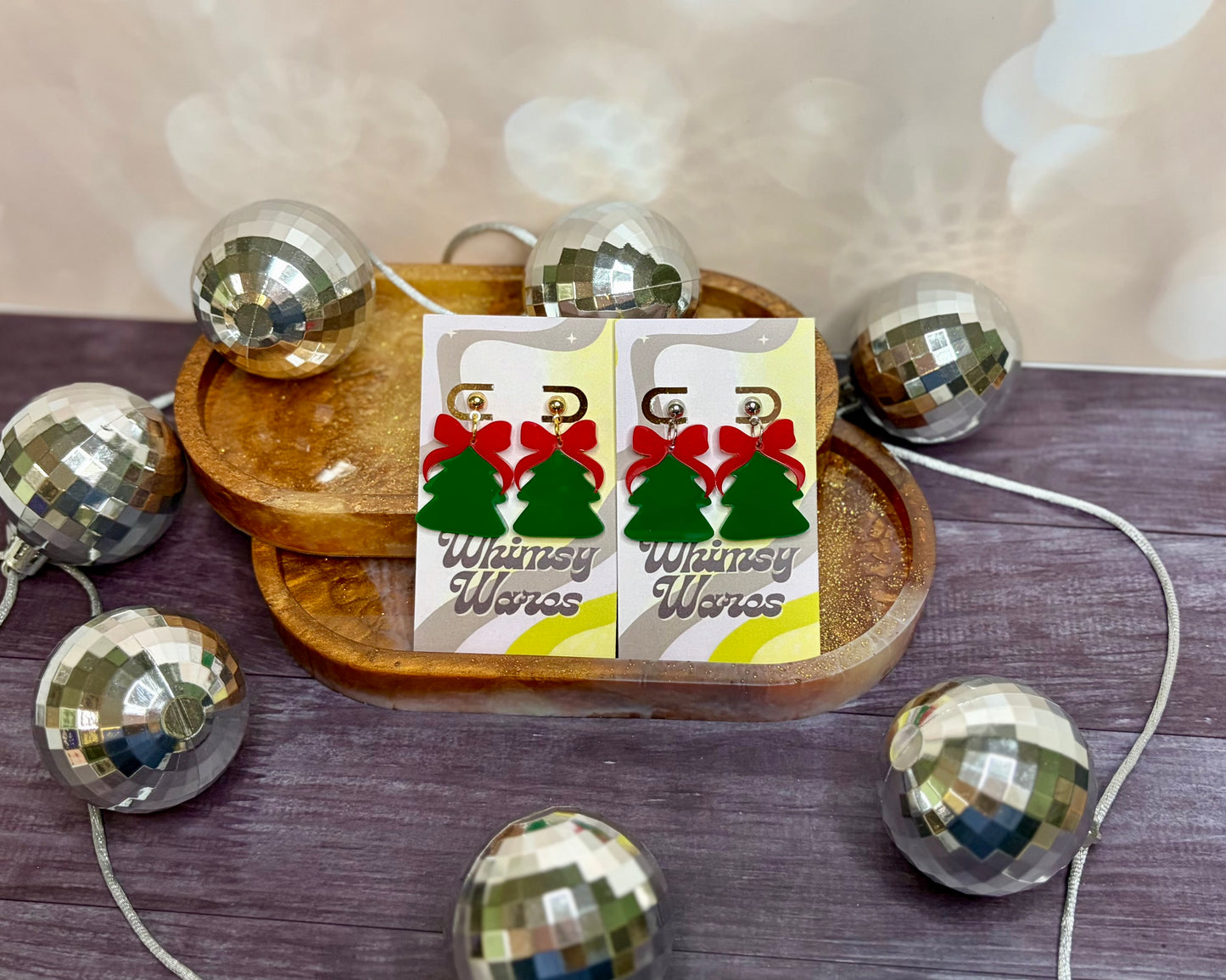 Bow Tree Dangles - Acrylic Earrings