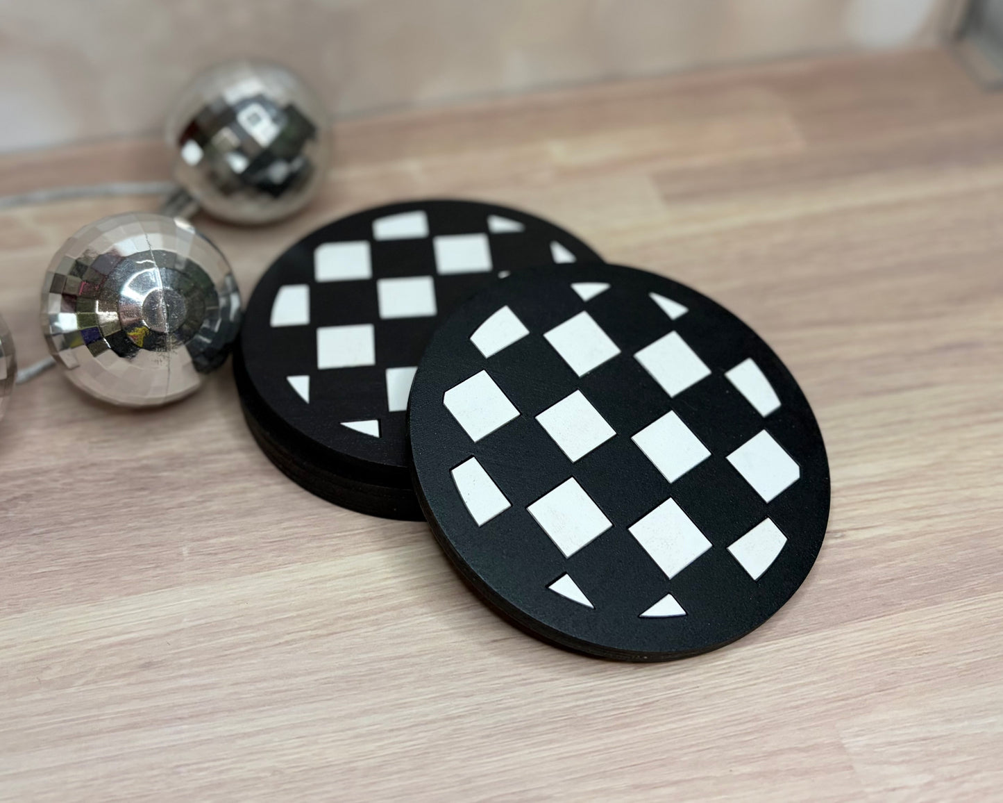 Ready to Ship Checker Coaster Set - Wood Coasters
