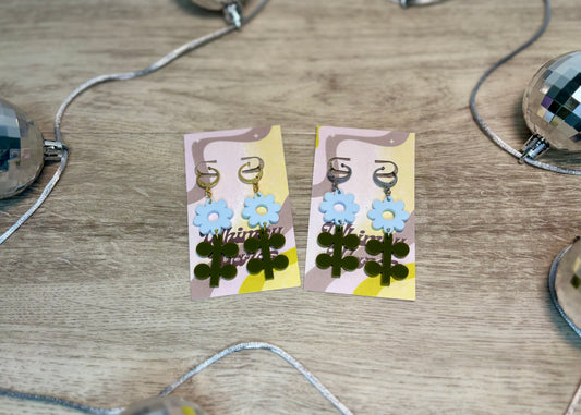 Flower & Stem Huggies - Acrylic Earrings