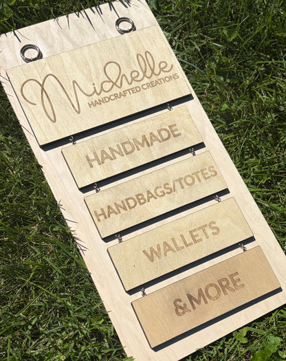 “Michelle Handcrafted Creations” Custom Hanging Sign - Vendor Sign