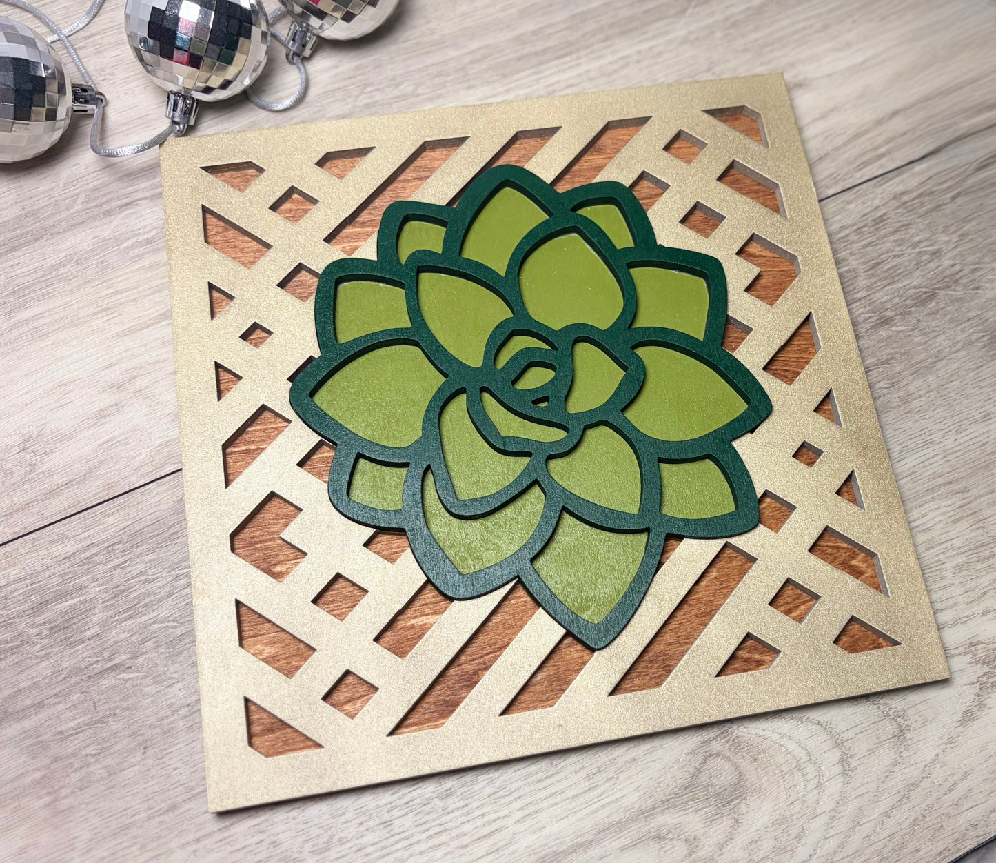 Golden Geo Succulent - Wall Decor