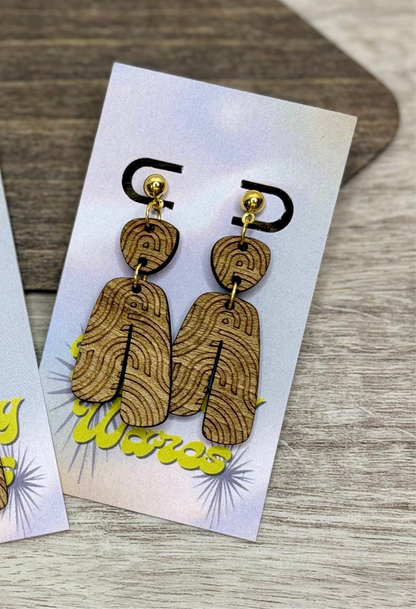 Engraved Geometric Swirl - Natural Wood Earrings