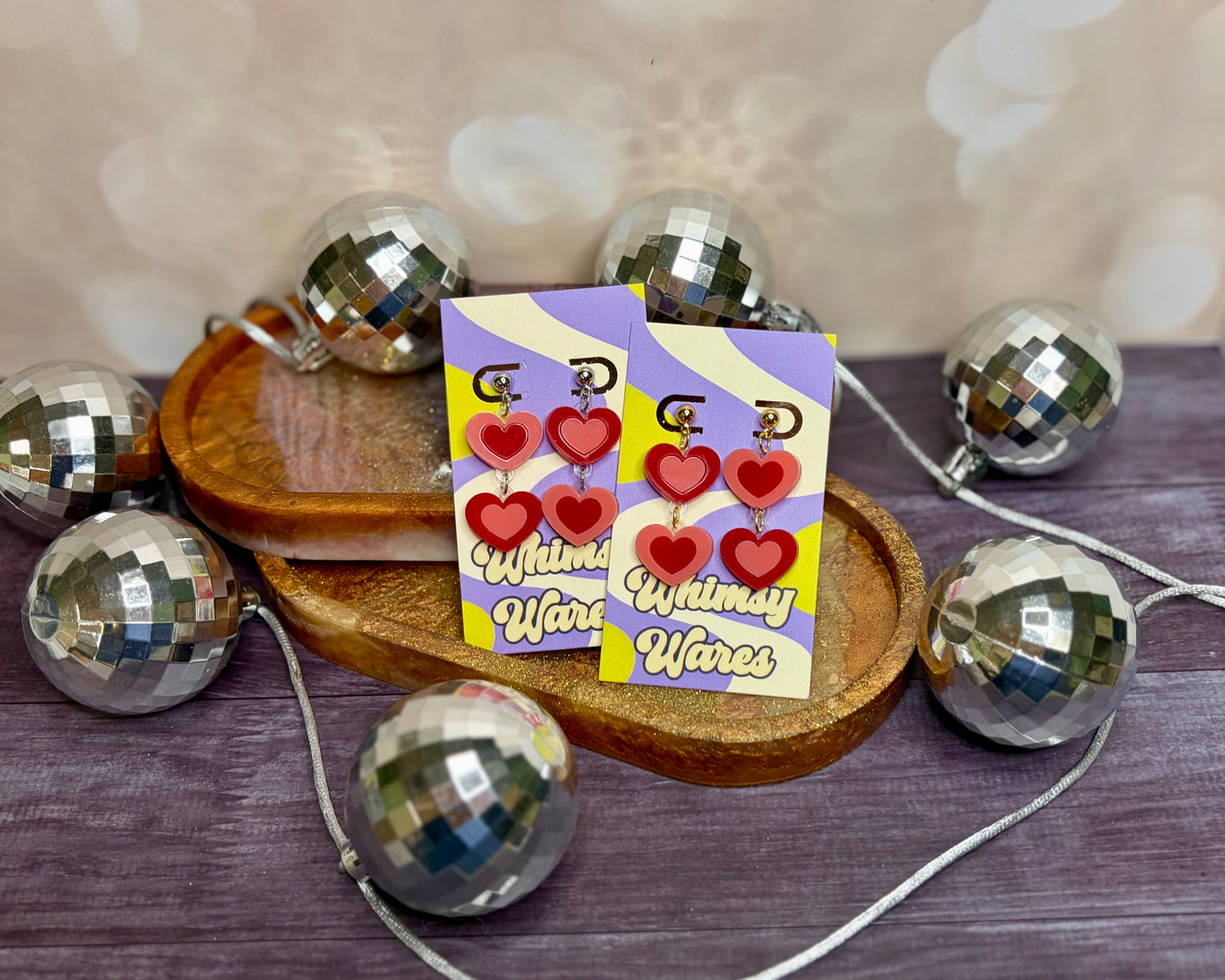 Double Heart Double Dangle - Acrylic Earrings