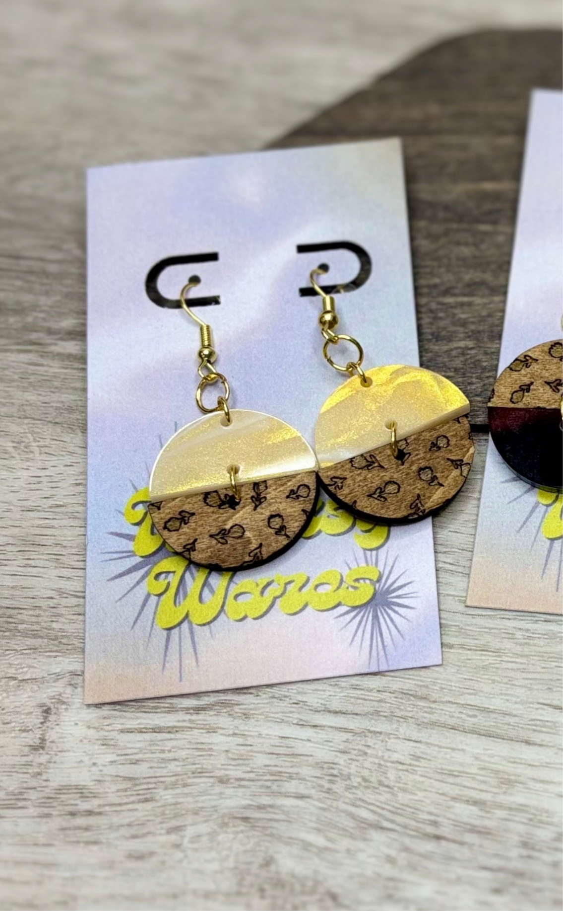 Engraved Lavender/Flowers & Tortoise Shell/Amber Luxe - Natural Wood & Acrylic Earrings