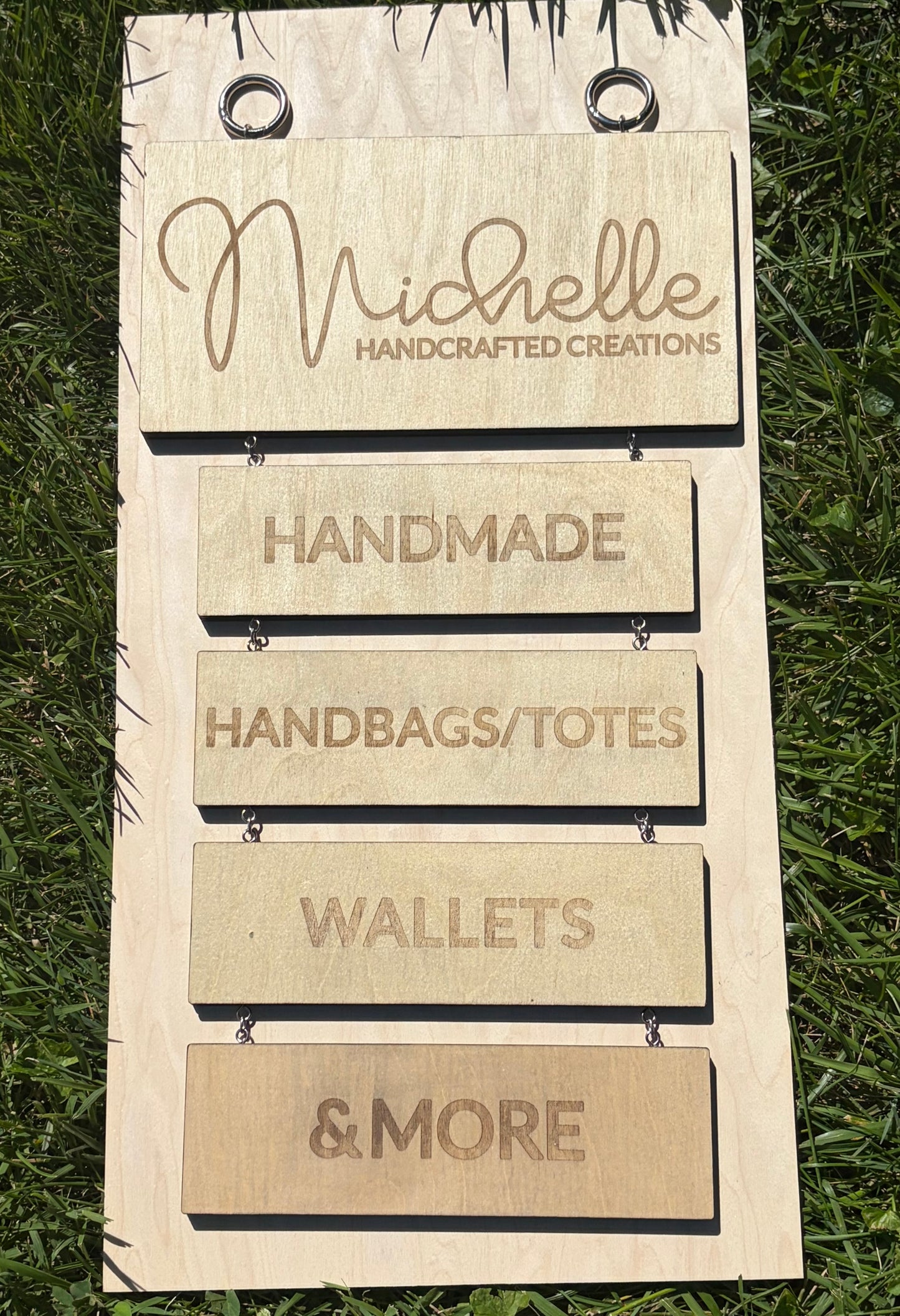 “Michelle Handcrafted Creations” Custom Hanging Sign - Vendor Sign