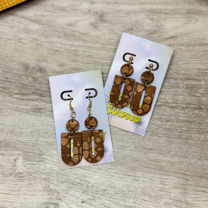 Engraved Retro Floral - Natural Wood Earrings