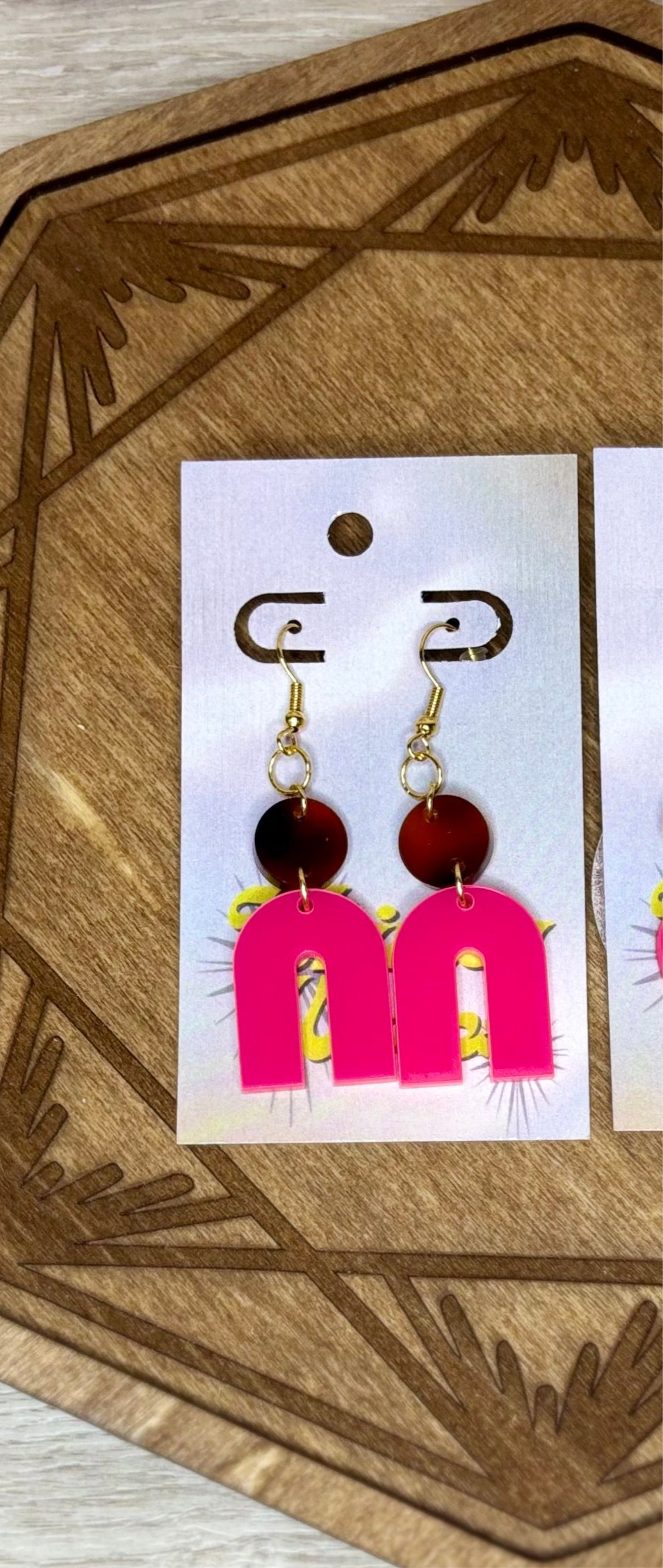 HOT PINK & T-Shell Double Dangles - Acrylic Earrings