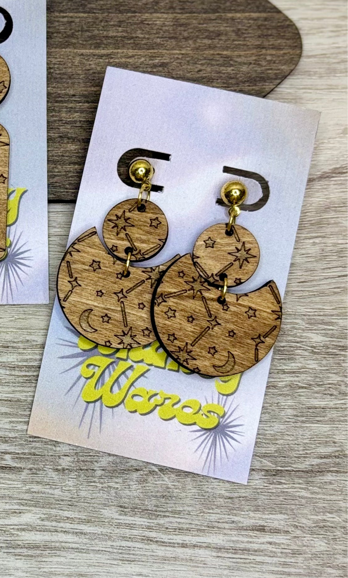 Engraved Constellations - Natural Wood Earrings